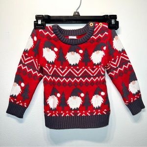 Holiday Time Christmas Gnome Sweater Boys 2T Red Gray White w/ Button Accents